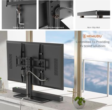 Універсальна підставка для телевізора 27-55" LCD/LED, 9 рівнів регулювання висоти, загартоване скло, кабель-менеджмент, VESA 400x400, HT08B-001