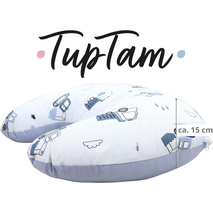 Подушка для годування TupTam Baby Stillkissen Кляйн, бавовняний чохол, колір: будівельна техніка (екскаватор, синій/сірий)