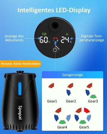 Портативний кемпінговий душ Spopal з помпою 8000mAh, термометром та нічним підсвічуванням, водонепроникний IPX8, для подорожей, авто, тварин та поливу квітів
