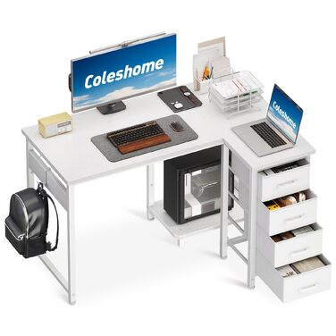 Кутовий письмовий стіл Coleshome L-подібний, 100x70 см, з 4 шухлядами, реверсивний комп'ютерний стіл для офісу та спальні, білий