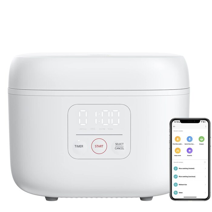 Рисварка електрична Joyami Mini Smart 4л з антипригарним покриттям, біла - для 1-3 осіб, підтримання тепла, таймер