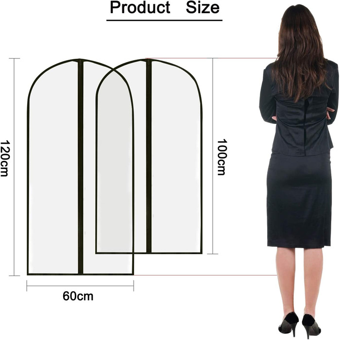 Комплект GoMaihe з 12 довгих чохлів для одягу, 60x120/100 см, чорний кант, прозорі, для костюмів, вечірніх та весільних суконь, пальт, сорочок, захист від молі, водонепроникні, багаторазові