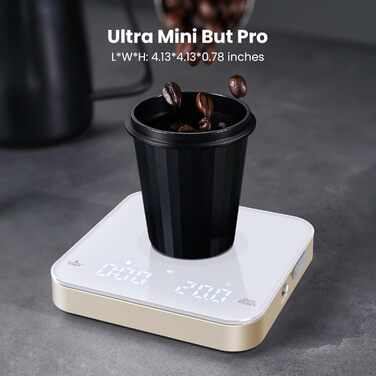 Таймерна кавова вага Maestro House Mini-Kaffeewaage 2кг/0.1г для еспресо та пуроверу, біло-золота