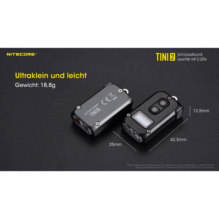 Ліхтар-брелок Nitecore TINI 2, 500 люмен, акумуляторний, чорний