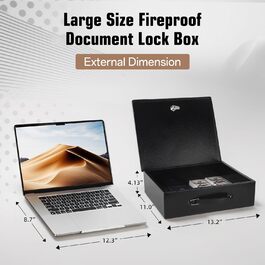 Вогнестійкий сейф для документів з ключовим замком, 33.5x28x10.5 см (Чорний)