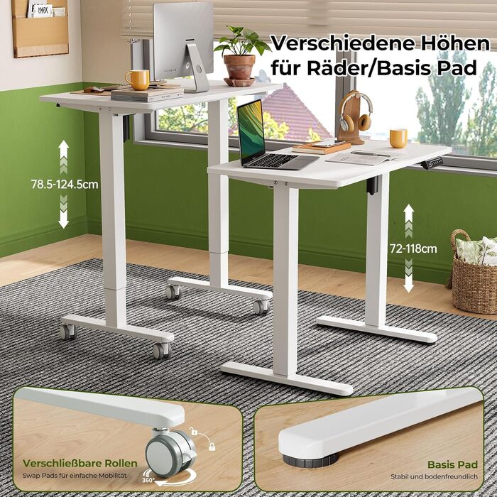 Електричний регульований стіл Gibbon Mounts 88x50 см для дому та офісу, білий