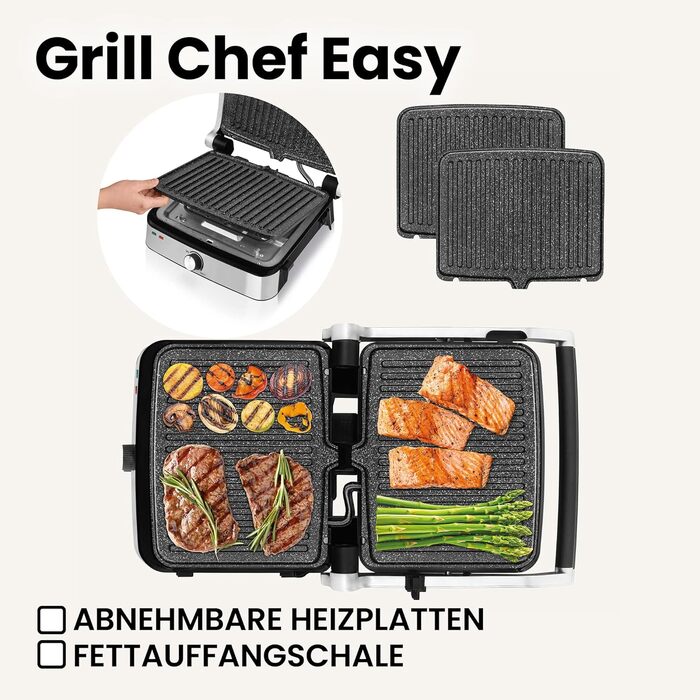 Електрогриль-тостер ZEEGMA Grill Chef Easy 2-в-1, 2000 Вт, керамічне антипригарне покриття, регульована температура та кут нахилу, можна мити в посудомийній машині