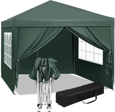 Павільйон WOLTU Pop-Up 3x3 м, водонепроникний, складний, із боковинами, для саду, тераси, кемпінгу, фестивалів, оксфордська тканина, металевий каркас, зелений