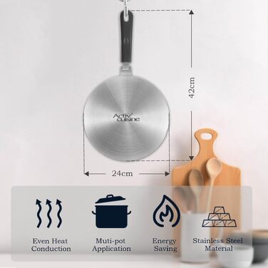 Адаптер для індукційної плити ACTIV CUISINE 24 см зі знімною ручкою, перехідник для кавоварок Мока та посуду з нержавіючої сталі