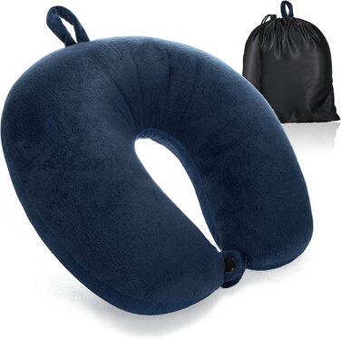 Преміальна подушка для шиї з Memory Foam COM-FOUR, м'яка ортопедична дорожня подушка для дорослих, для літака, авто, поїзда, корабля та автобуса, допомога при засинанні, 1 шт, темно-синя