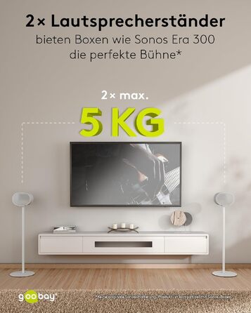 Стійка для колонок Sonos Era 300 Goobay (біла, 71 см), навантаження до 5 кг, з кабель-менеджментом