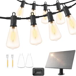 LED гірлянда ZOTOYI для вулиці, 22 лампи ST38, тепле біле світло, солярна, 15м, IP65, для саду, тераси, весілля, вечірок