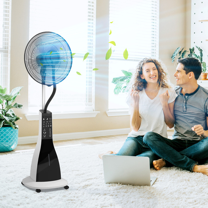 Портативний вентилятор з функцією зволоження повітря, тихий, мобільний, з дистанційним керуванням, чорний/білий