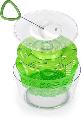 Сушарка для салату Zyliss Easy Spin 2, пластикова, зелена, з аква-вентилем, салатниця в комплекті, мала