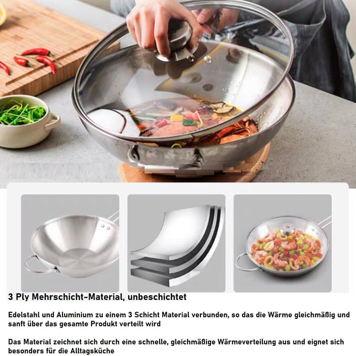 Вок Zwilling TwinNova 30 см з кришкою, 2 шт. - нержавіюча сталь, для всіх плит, не потребує покриття, стійкий до миття в посудомийній машині