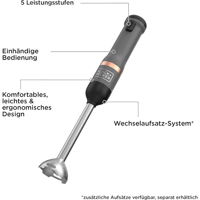 Акумуляторний ручний блендер BLACK+DECKER BCKM1011KGF з насадкою-подрібнювачем, склянкою 700 мл та зарядним пристроєм (7.2V, 5 швидкостей)
