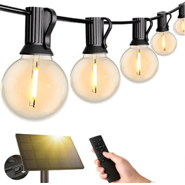 Гірлянда вулична LED 45м, 150 ламп G40, тепла біла, IP44, для саду, тераси, весілля, 24V (Солярна - 15м)