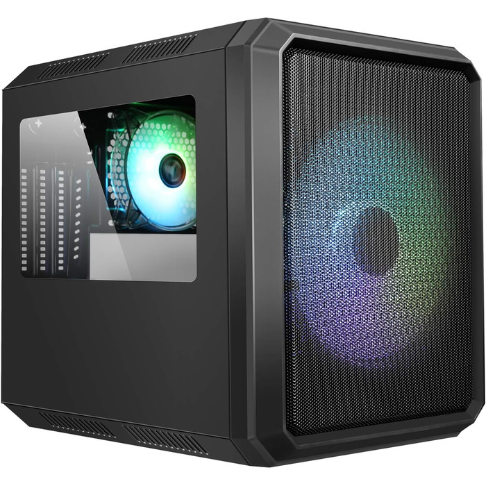 Корпус для ПК iTek QBO 8 EVO Micro ATX з ARGB вентиляторами, USB 3.0, кардрідером, трьома прозорими вікнами, чорний