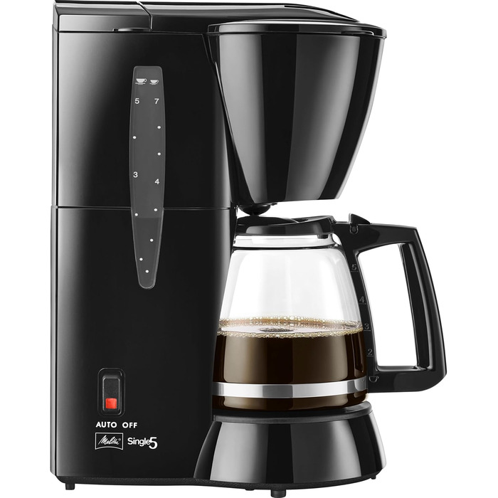 Кавоварка крапельна Melitta Single5, скляна колба, 5 чашок, чорна, з функцією захисту від крапель
