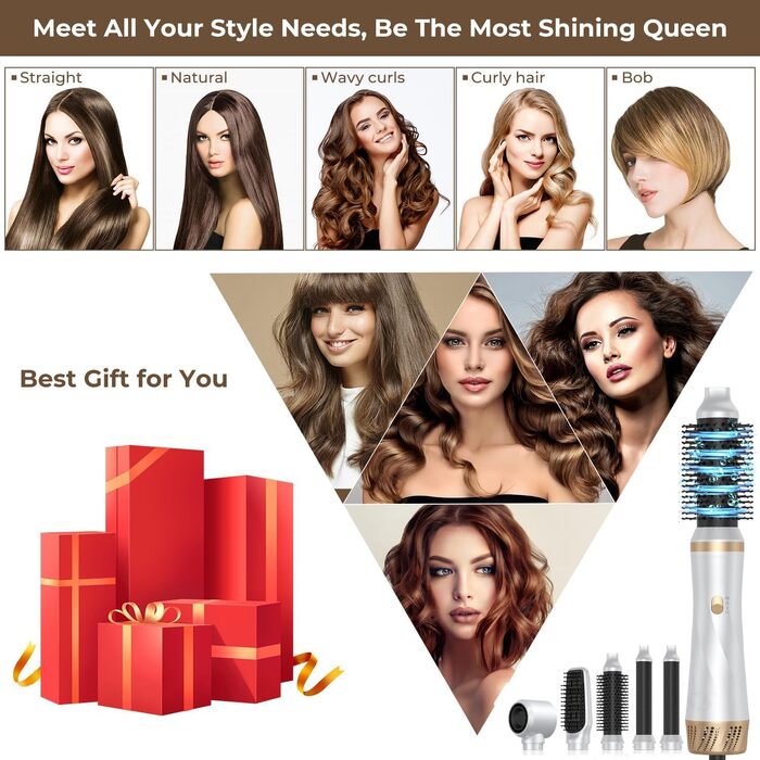 Набір для укладки волосся Hairstyler 5-в-1 з автоматичною плойкою та феном, білий