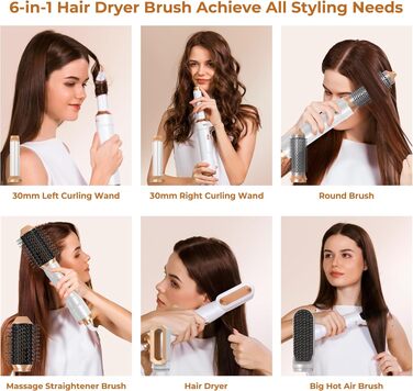 UKLISS Airstyler 5-в-1: Фен-щітка для волосся з насадкою для завивки, іонізація, золотий колір