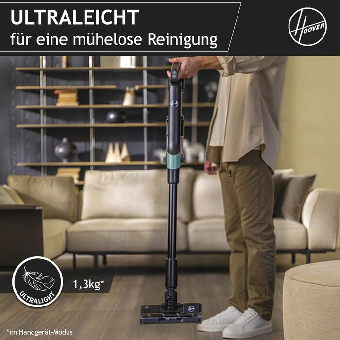 HOOVER ультралегкий акумуляторний пилосос для шерсті тварин, з LED-підсвіткою, антизаплутуванням волосся, 2в1 бездротовий пилосос для домашніх тварин із функцією ущільнення для збільшення місткості пилозбірника у 3 рази, 500 POWERTIME [HF201P]