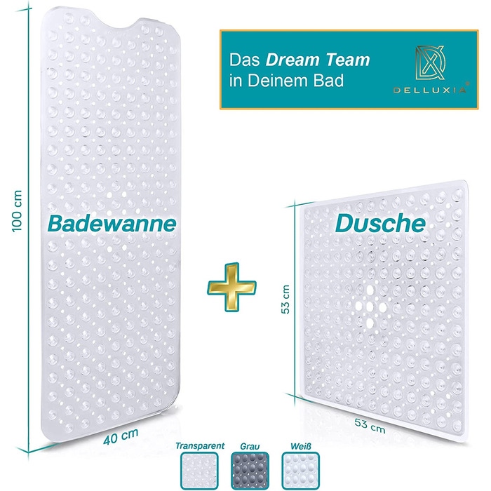 Протиcковзкий килимок для ванни Delluxia 100x40 см, прозорий, BPA-free, з 2 гачками