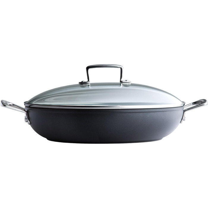 Пан з антипригарним покриттям Le Creuset, Ø 30 см, з кришкою, для всіх типів плит (в т.ч. індукційних), алюміній, сірий/срібний