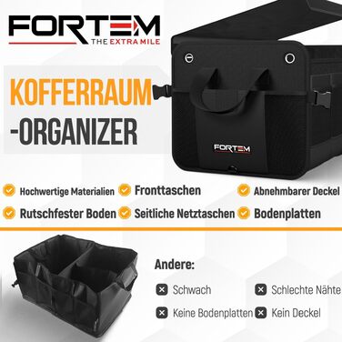 Органайзер у багажник автомобіля FORTEM XL (90л), складана сумка-органайзер з відділеннями, протиковзаючим дном та ременями фіксації, чорний