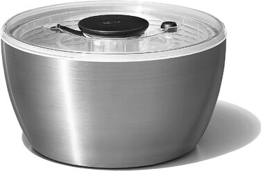 Салатниця-швидкообертач OXO SteeL з нержавіючої сталі з кришкою – для миття та сушіння салату. Нержавіюча сталь, велика