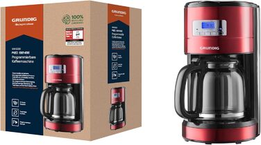 Кавоварка Grundig KM 6330 Red Sense, 1,8 л, 12 чашок, з цифровим годинником і програмованим стартом, металік червона