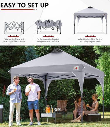 ABCCANOPY павільйон 3x3 м водонепроникний, складаний, садовий, для фестивалів, сонцезахист, з сумкою на колесах, 4 вагові сумки, 4 мотузки, 4 кілки, сірий