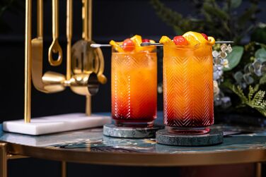 Набір склянок GLASSIQUE CADEAU Vintage Flamingo для коктейлів, 340 мл, 4 шт – кришталеві лонгдрінк та хайбол для Мохіто, Кайпірінья, тропічних і тіки коктейлів