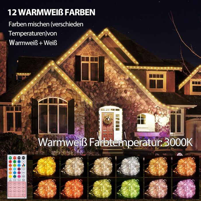 LED гірлянда-шланг StarryEver 15 м для вулиці та дому, 150 LED, IP68, 16 кольорів, з пультом, для саду, балкона, кімнати