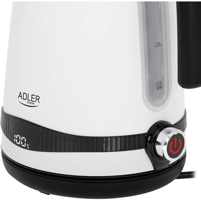 Електрочайник Adler AD 1295W, 1,7 л, нерж. сталь, білий сатин, LCD-дисплей, регулювання температури