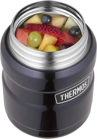 Термос-контейнер для їжі Thermos King 0,45 л з ложкою, темно-синій, з гравіюванням імені