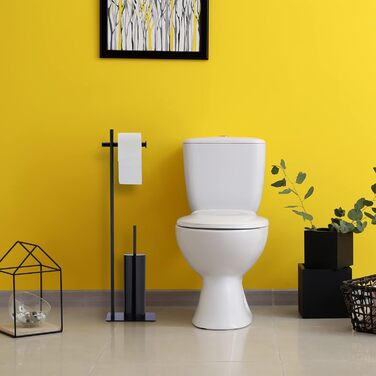 WC гарнітур Relaxdays, підлоговий, тримач для туалетного паперу з підставкою для щітки, 78x20x20 см, з щіткою, сталь, чорний