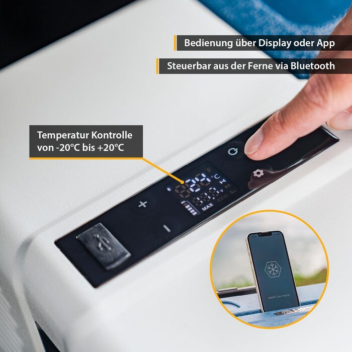 Автомобільний холодильник First Austria 43L з Bluetooth, -20°C, 12/24V/220V - блакитно-сірий