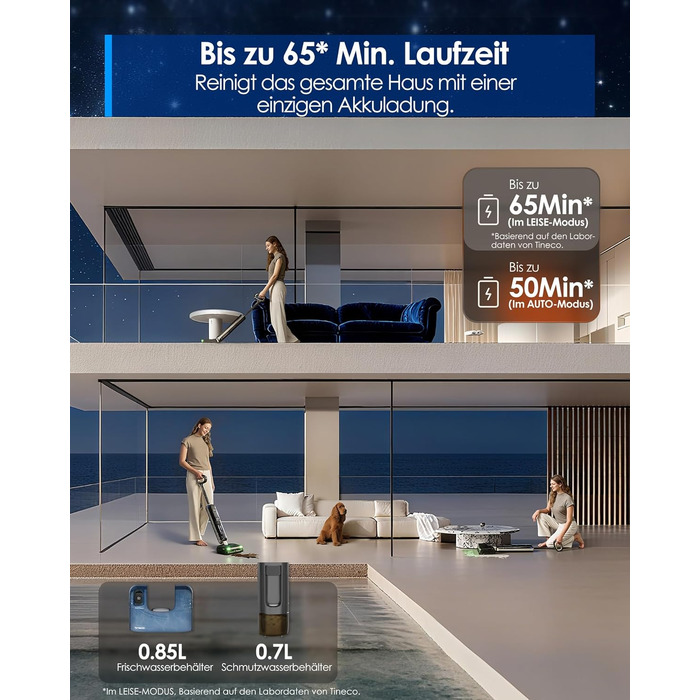 Tineco Floor One S9 Master: Потужний акумуляторний пилосос 2-в-1 для вологого та сухого прибирання, 22000 Па, анти-заплутування, гаряче сушіння 85°C, до 50 хв роботи, для твердих підлог та шерсті тварин