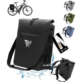 Велосипедна сумка MIVELO для багажника 3в1 — рюкзак, сумка через плече, водонепроникна, без ПВХ, з відділенням для ноутбука (карбон)