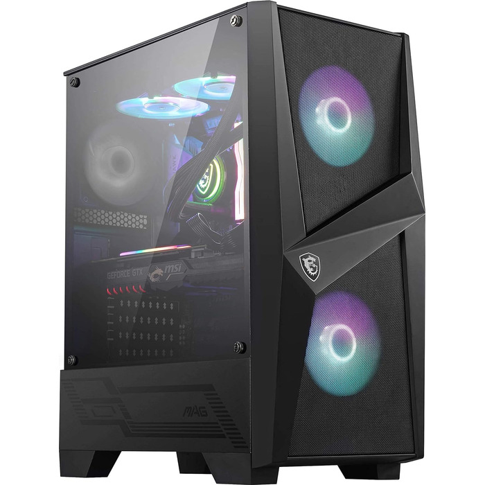 Корпус MSI MAG FORGE 100R Mid-Tower ATX, чорний, з RGB підсвіткою, 2x USB 3.1, 2x 120 мм A-RGB вентилятори, 1x 120 мм вентилятор