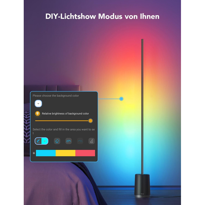 Розумна підлогова LED лампа Govee RGBIC з Wi-Fi, диміруванням, керуванням через Alexa/Google, синхронізацією з музикою, 64 режимами для вітальні та спальні