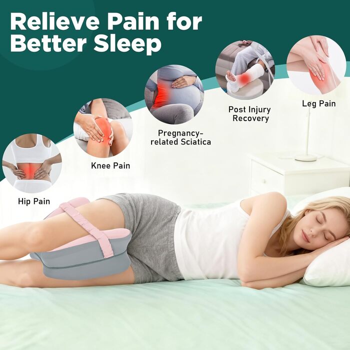 Ортопедична подушка для ніг Dioxide для сну на боці з ефектом пам'яті (Memory Foam) для зняття болю в попереку, колінах та суглобах, знімний чохол, рожева