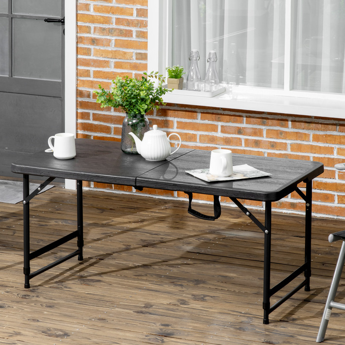 Розкладний пластиковий стіл Outsunny Garden 118 x 60 x 74 см Атмосферостійкий розкладний стіл, Нековзний фуршетний стіл Кемпінговий стіл Балконний стіл Стіл для патіо Відкритий обідній стіл для саду, патіо Балкон чорний