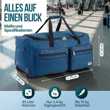 Дорожня сумка на колесах MONZANA XL, місткість 85 л, телескопічна ручка, м'який багаж (70x36x34 см), темно-синя
