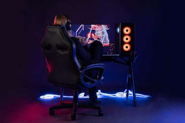 Ігрове крісло SENSE7 Knight, ергономічне, PU-шкіра, регульовані підлокітники, лордозна підтримка, офісний комп'ютерний стілець до 120 кг, чорний-сірий