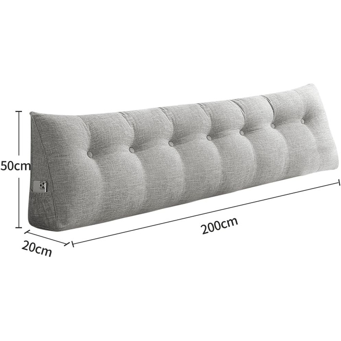 Подушка трикутна для спини OHMG 200x50x20 см світло-сіра з кишенею, для ліжка та дивана, знімний чохол