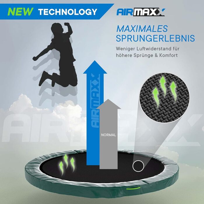 Батут KINETIC SPORTS без пружин 'Bungee Safety Elite' Ø 305 см, зелений - для дітей та дорослих, AirMAXX, вуличний, тихий