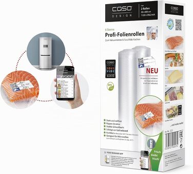 Вакууматор CASO VC100 для продуктів харчування, комплект з двома професійними рулонами фольги 28x600 см