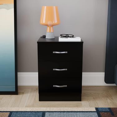 Тумба приліжкова Vida Designs Riano, 3 шухляди, чорна, металеві ручки, антидеформаційна підтримка, спальня